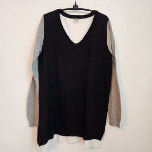 14th & Union‎ Black/White/Gray Colorblock Long-Sleeve Crewneck Sweater, Size S